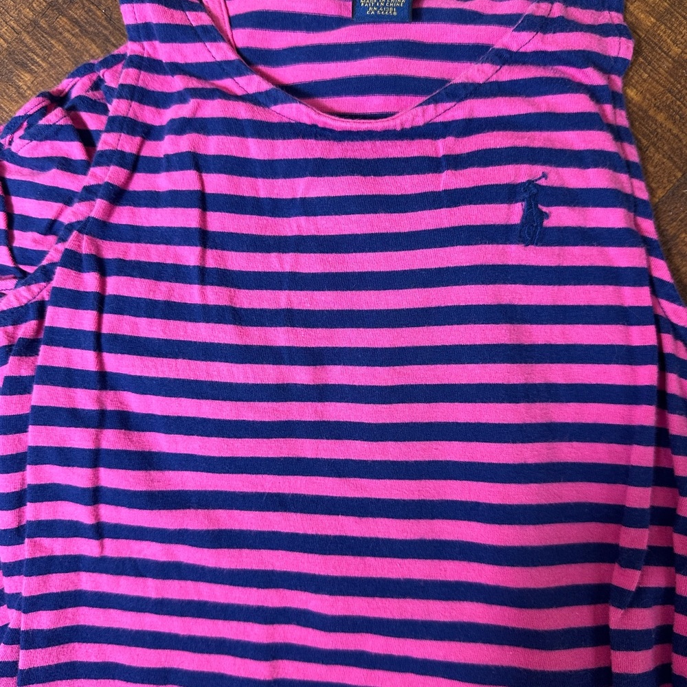 Polo Ralph Lauren M (8-10) Navy Blue Pink Striped Dress - Picture 3 of 4